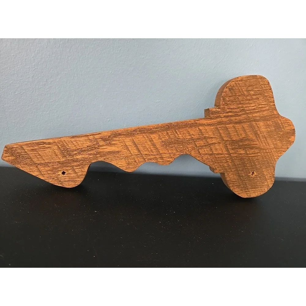 Vintage Wooden Wood Key Shaped Holder Hanger Cabin Farmhouse Kitchen 4 Hooks‎